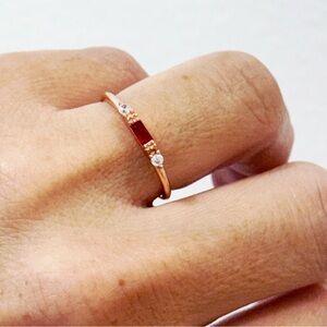 Rose gold faux red garnet cz slim stacking ring 6.5 dainty
